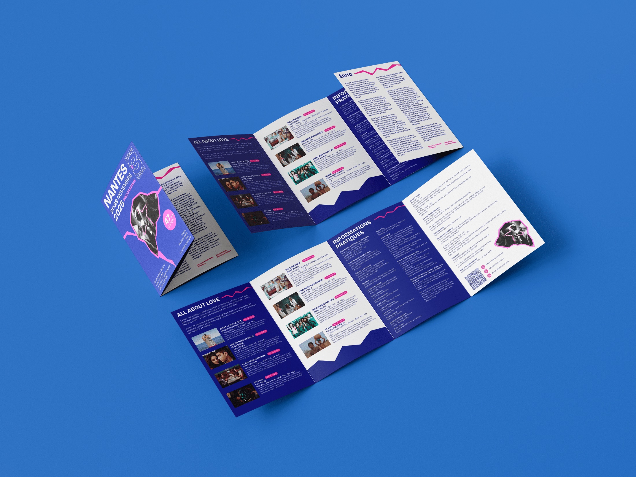 FESTIVAL 3 CONTINENTS — mockup brochure bleue