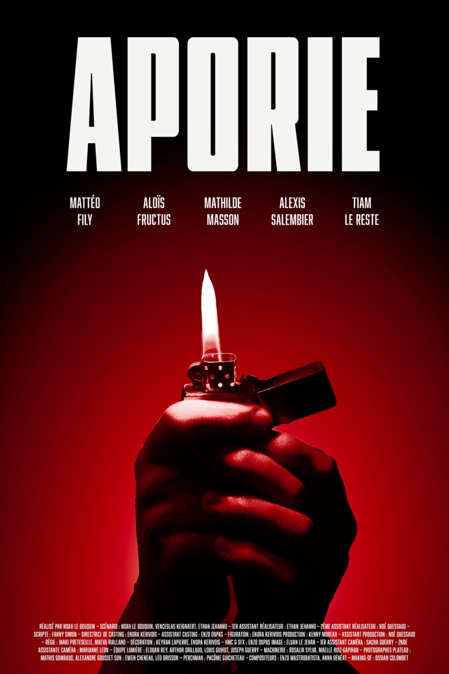 APORIE — affiche officielle, briquet allumé sur fond rouge
