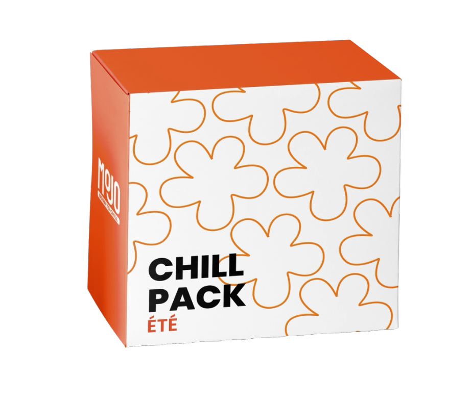 MOJO — Chill Pack Été, packaging orange avec motif fleur outline
