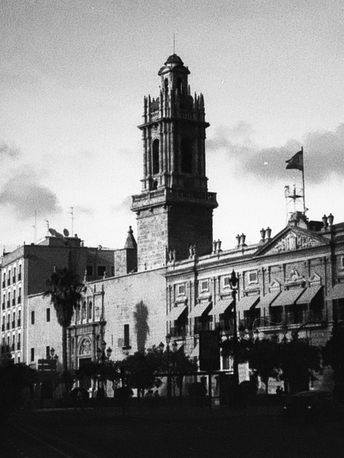 Tour gothique de Valence, argentique noir et blanc